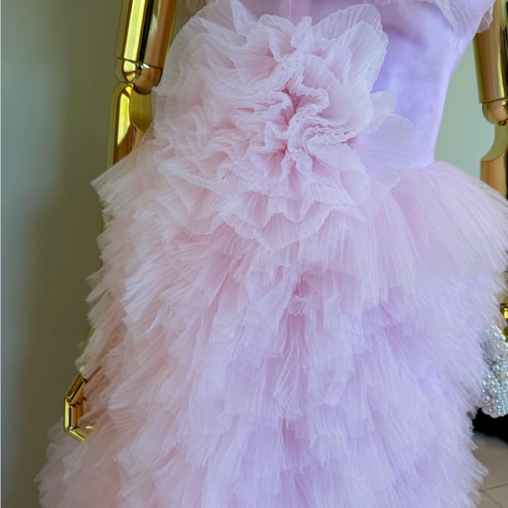 Pink Ruffled Off the Shoulder Prom
Dress with High Slit!  💗 - Picture 6 of 16